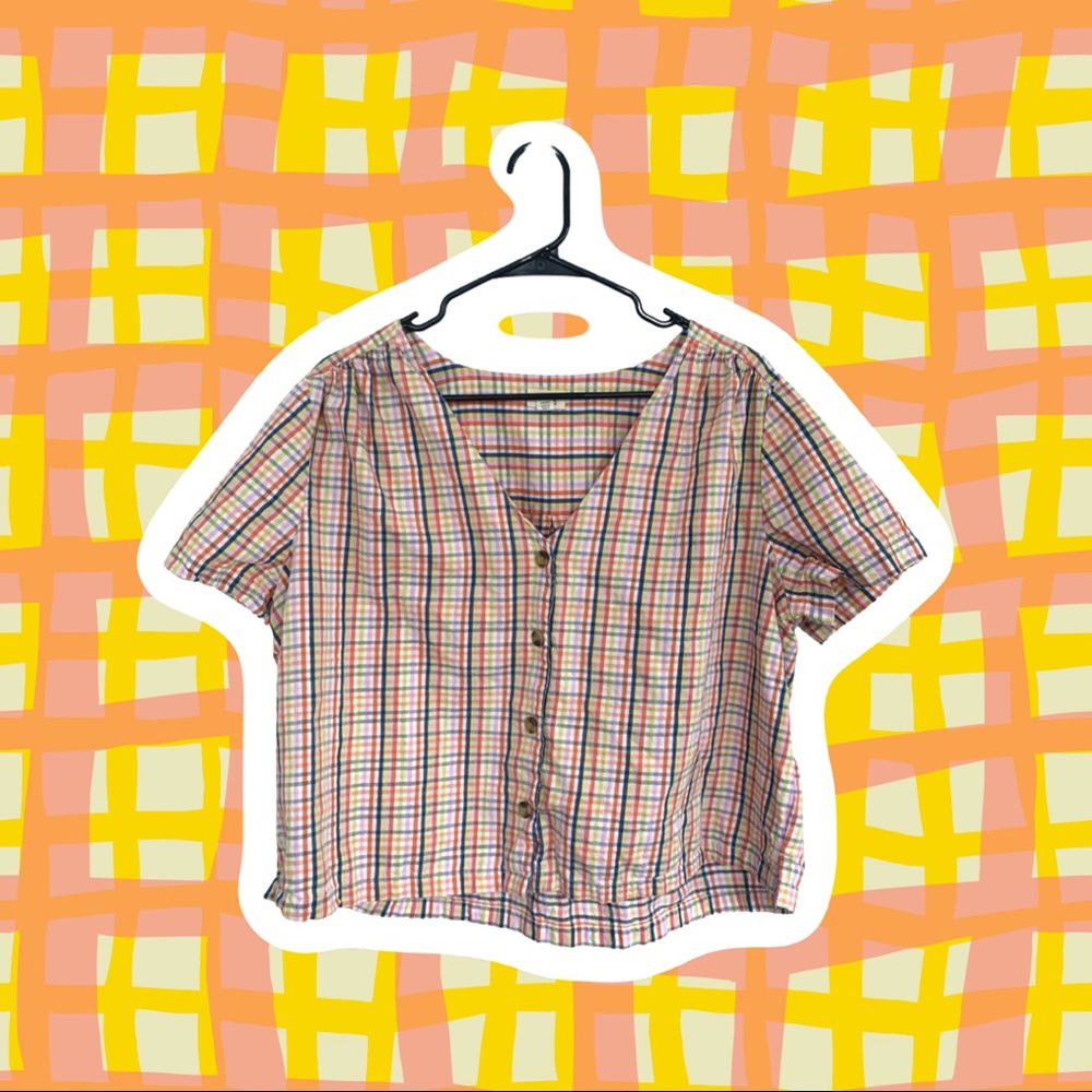 a.n.a. plaid cropped button-up size XL